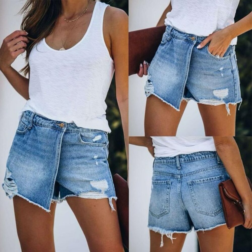 Vervet Distressed Denim Skort‎ Asymmetrical Wrap Size medium